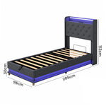 Contemporary Single Bed Frame Gas Lift Storage LED Light USB  Soft
