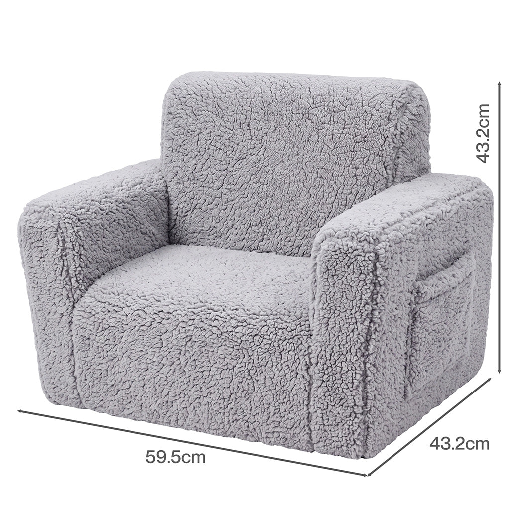 Kids Sofa Fold Out Couch Grey 59.5x43.2x43.2cm