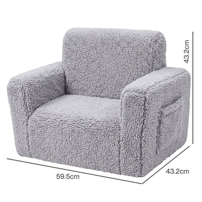 Kids Sofa Fold Out Couch Grey 59.5x43.2x43.2cm