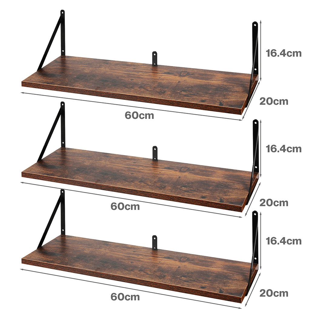 Levede Floating Shelves 3 Pcs Wall Mounted Rustic Storage Display Rack Bedroom
