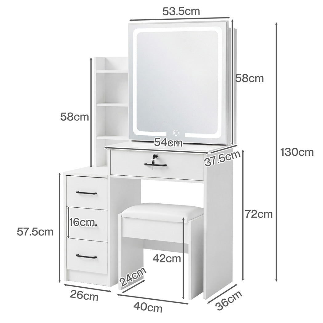 Levede Dressing Table Vanity Stool Set Sliding LED Mirror Makeup Storage Shelves White