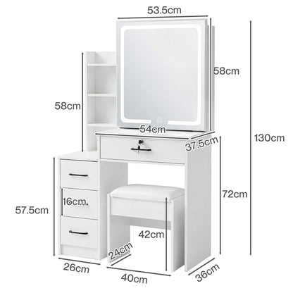 Levede Dressing Table Vanity Stool Set Sliding LED Mirror Makeup Storage Shelves White