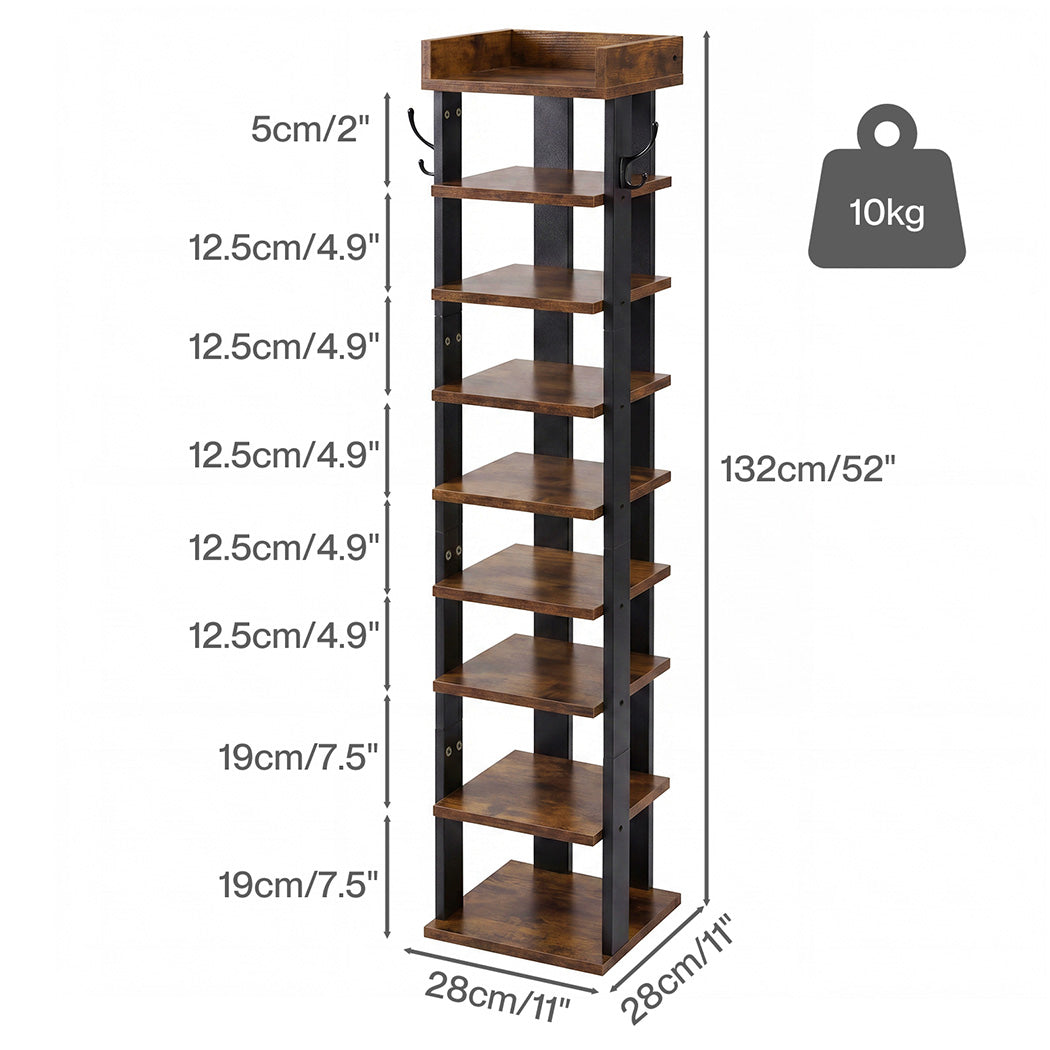 Levede Narrow Shoe Rack Vertical 9-Tier Shoe Storage Organiser Shelf Side Hooks