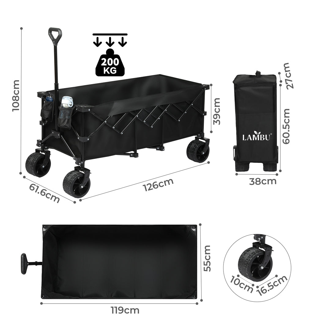 Folding Wagon Cart Black 126x108x61.6cm