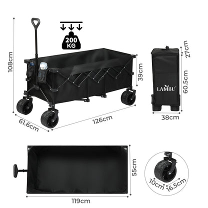 Folding Wagon Cart Black 126x108x61.6cm