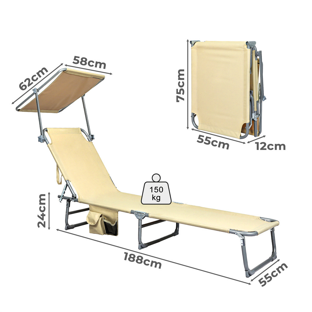 Minimalist Foldable Lounge Chairs with Canopy Khaki  Soft Cushion
