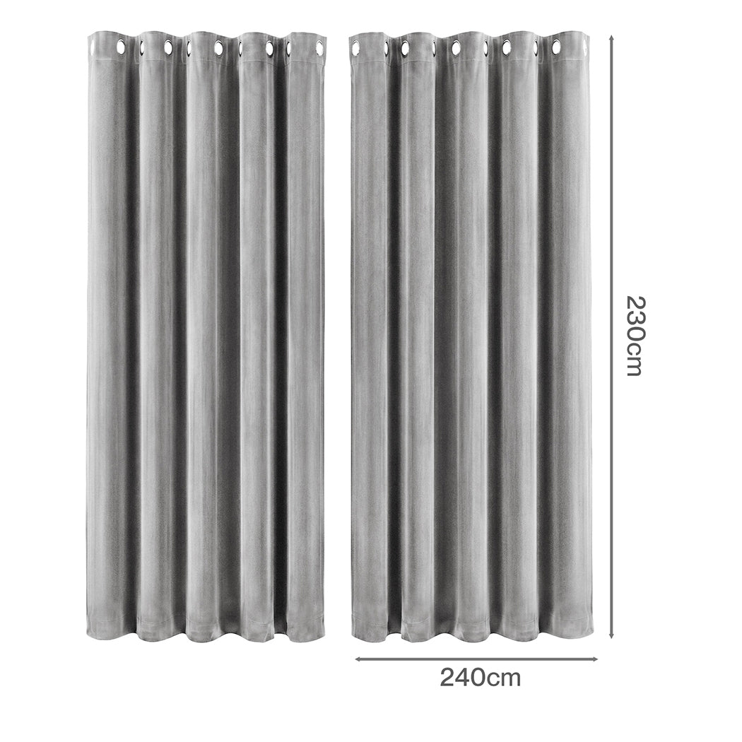 Marlow Blackout Curtains 2 Panels Velvet Room Darkening Eyelet Curtains Grey