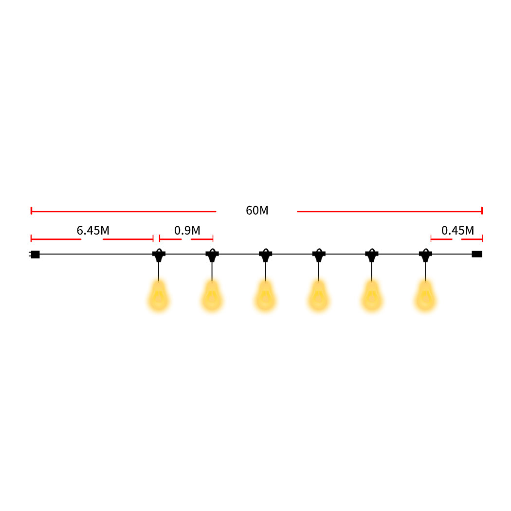 60M Festoon String Lights Xmas 60 Meter