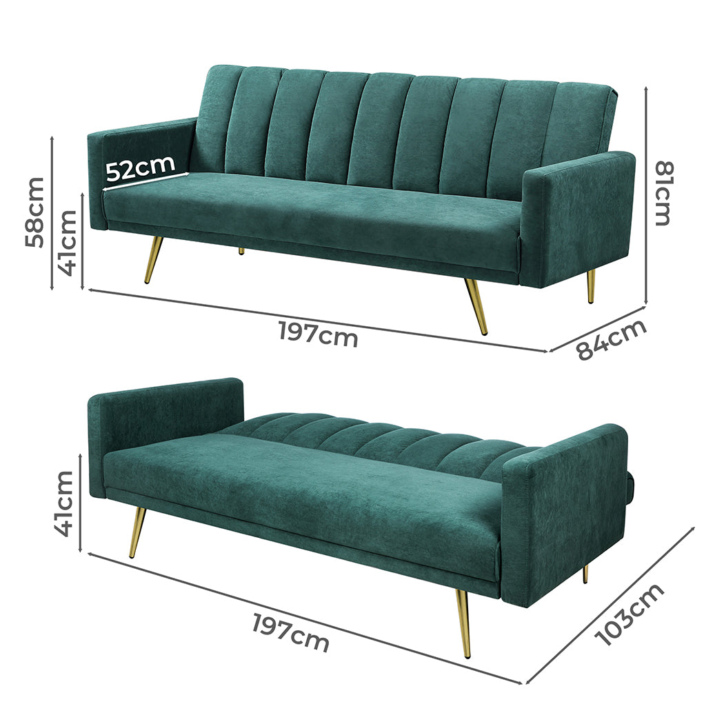 Compact Sofa Bed Convertible Velvet Lounge Recliner Couch Sleeper 3