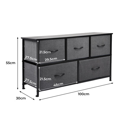 Chest of 5 Drawers Storage Cabinet Dark Grey