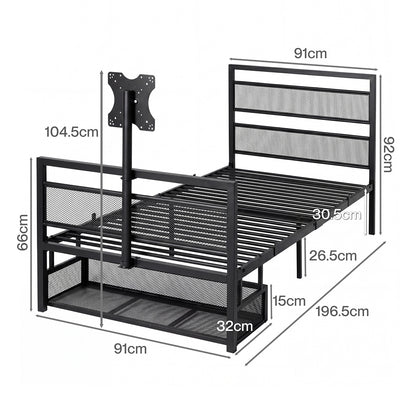 Levede Gaming Bed Frame Rotating TV Mount Storage Metal Single Bed 32in Bedroom