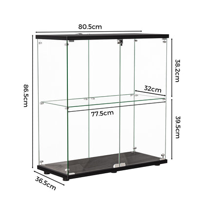 Luxury Glass Display Cabinet Lockable Collections Storage 2 Tier