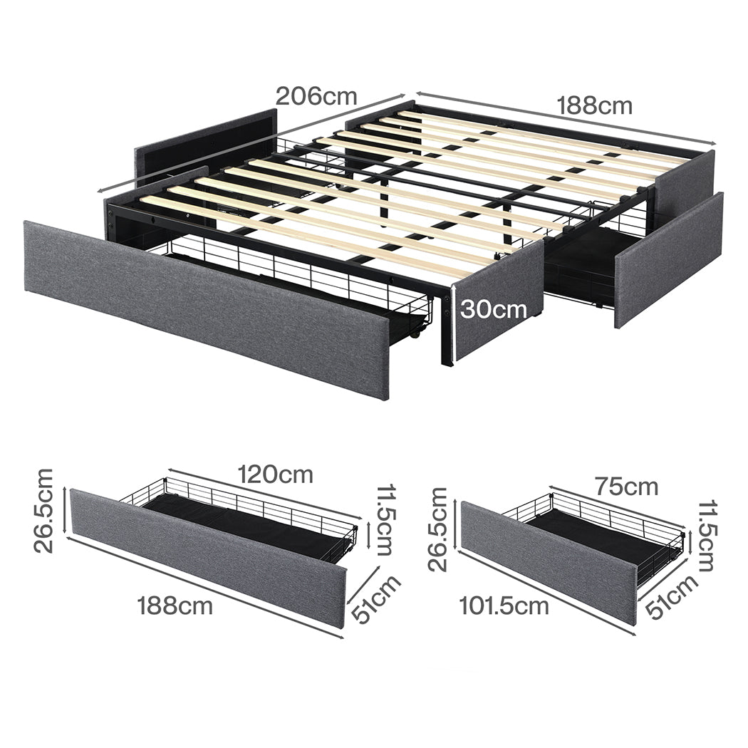 King Size Fabric Bed Frame 206x188x30cm