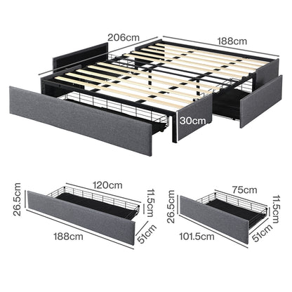 King Size Fabric Bed Frame 206x188x30cm