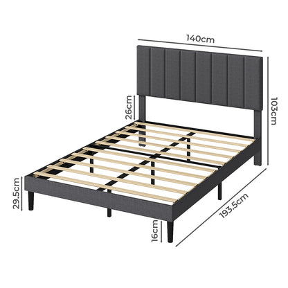Double Bed Frame Upholstered Grey 193.5x140x103cm