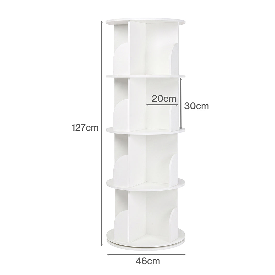Rotating Bookshelf 4 Tier White 46x46x127cm
