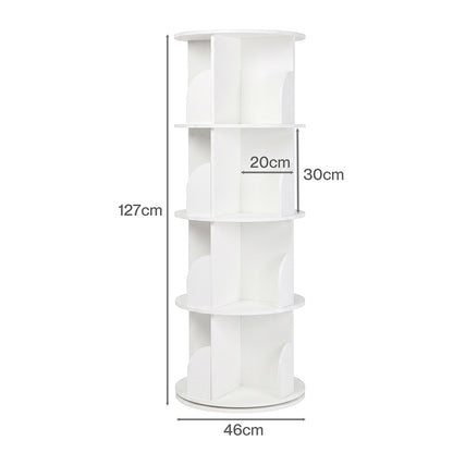 Rotating Bookshelf 4 Tier White 46x46x127cm