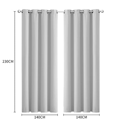 Grey 2x Blockout Curtains Panels 3 Layers