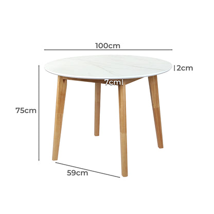 Modern Dining Table Round Rubberwood Base 100cm White 100 CM  Soft