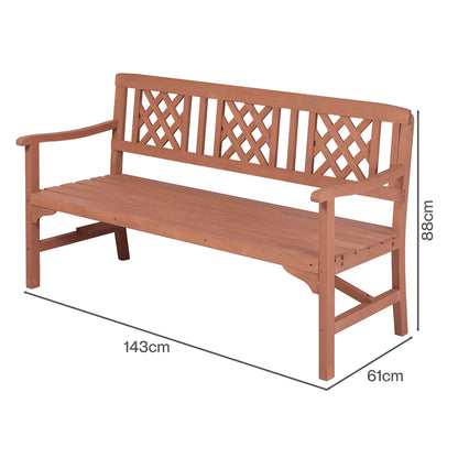 Outdoor Bench 3 Seater Wooden 143x61x88cm