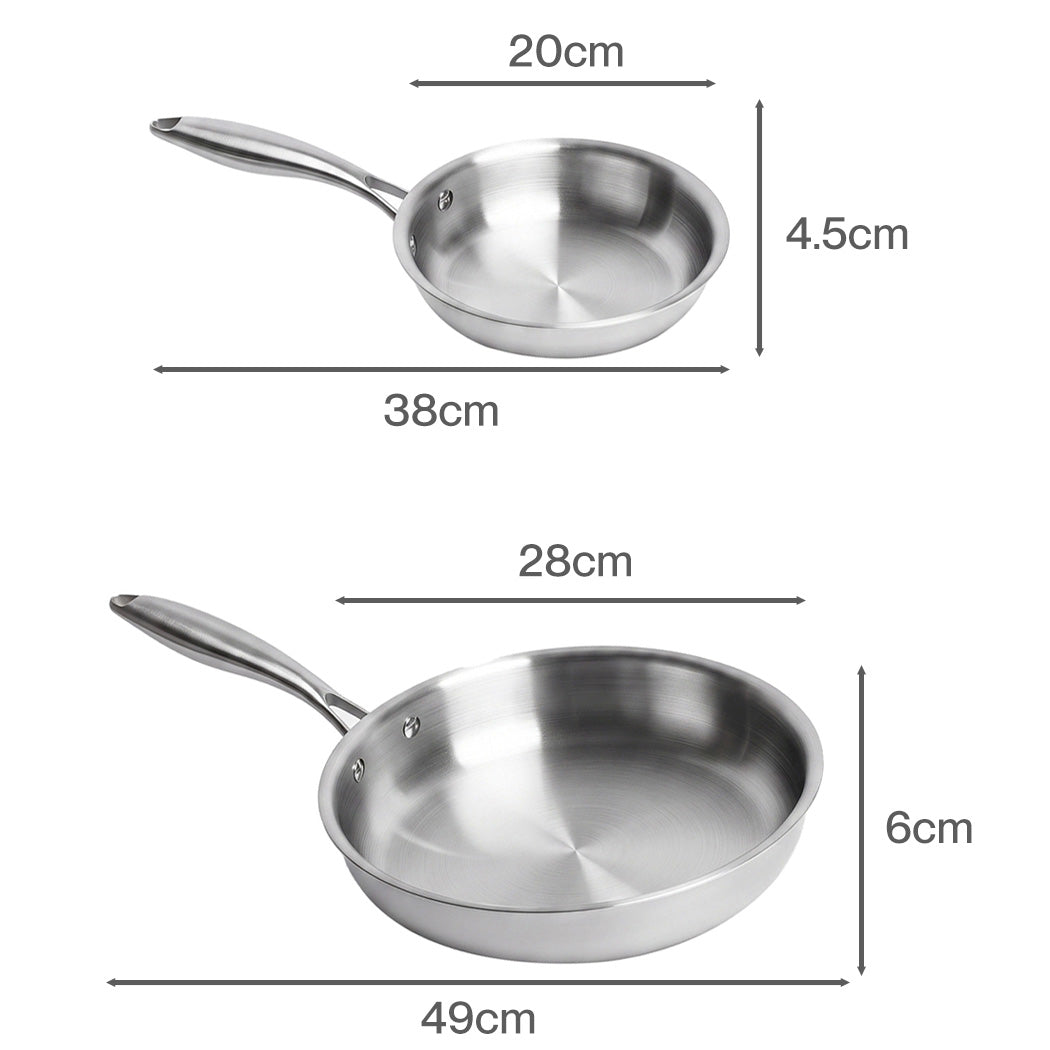 Stainless Steel Frying Pan Set Tri Ply 49x28x6cm