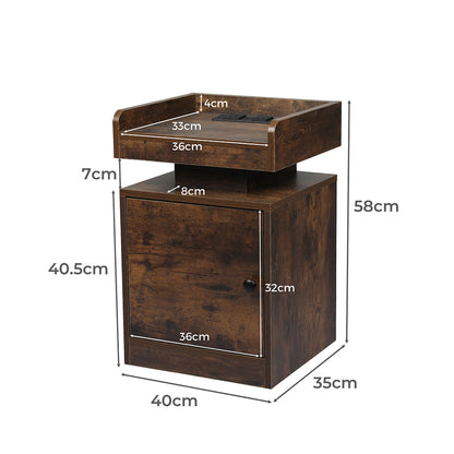 Minimalist Bedside Table USB Charger Outlet RGB Oak  Wood Finish