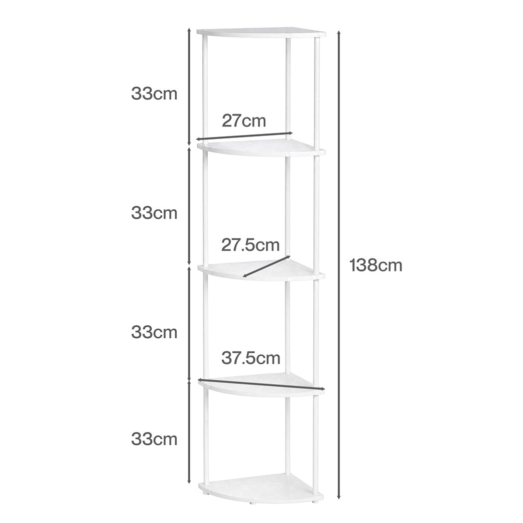 Corner Bookshelf Adjustable White 37.5x27.5x138cm