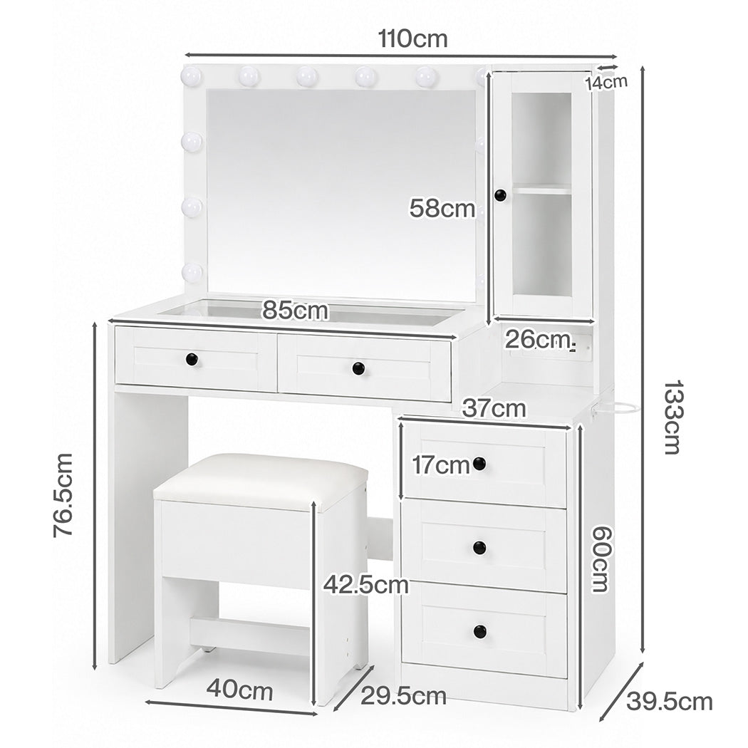 Dressing Table With Led Mirror 110x40x133cm