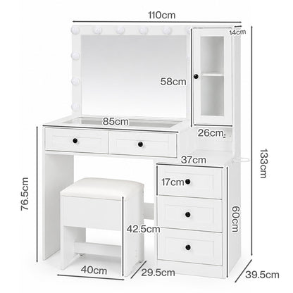 Dressing Table With Led Mirror 110x40x133cm