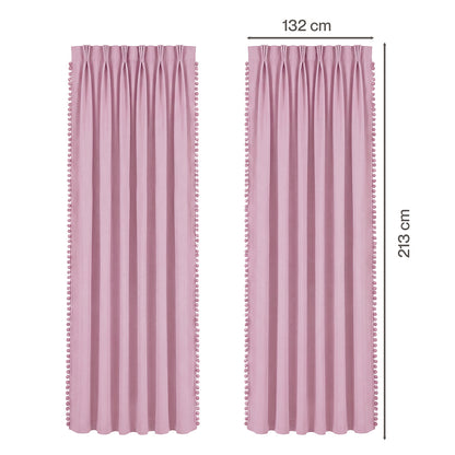 Marlow Blackout Curtains Pink 2 Panels Thermal Insulated Pom Pom 132cm x 213cm
