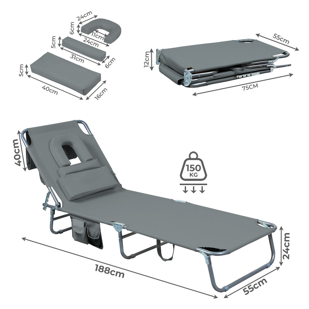 Foldable Beach Lounge Chair Grey 22x0.8cm
