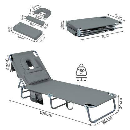 Foldable Beach Lounge Chair Grey 22x0.8cm