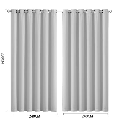 2x Blockout Curtains Panels 3 Layers Grey-Elegant