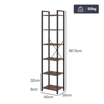 Levede 6 Tier Bookshelf Tall Bookcase Storage Shelf Display Rack Living Room
