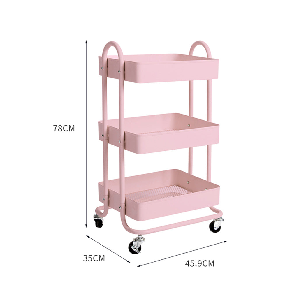 3 Tiers Kitchen Trolley Cart Pink