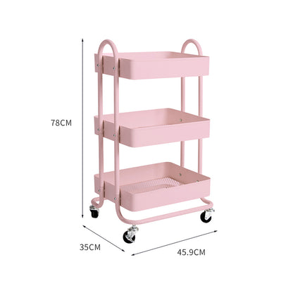 3 Tiers Kitchen Trolley Cart Pink