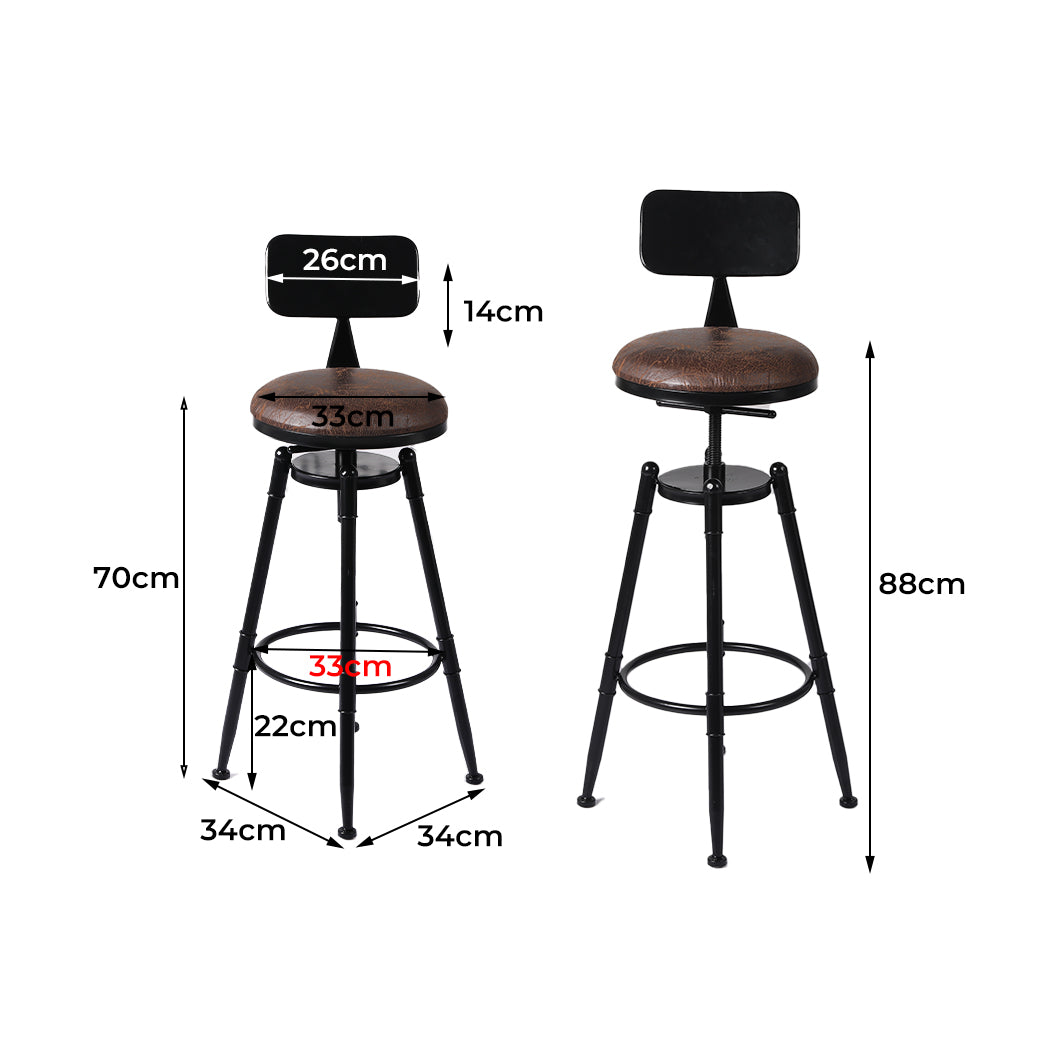 Premium 2x Bar Stool Kitchen Wooden PU  Adjustable Height Classic