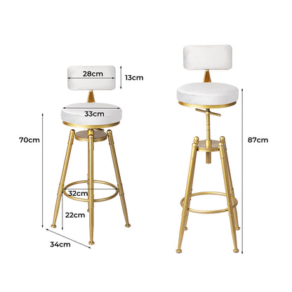 White Velvet Bar Stool Chair 33x33x70cm