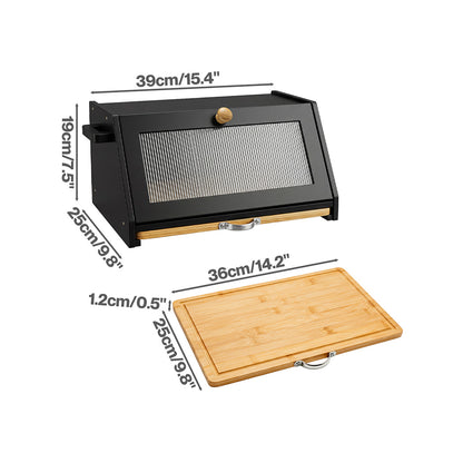 Toque Bread Box Bamboo Bread Storage Container with Cutting Board Black