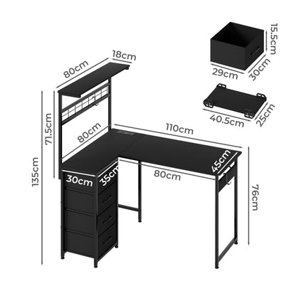 L Shaped Computer Desk Convertible 110x80x135cm