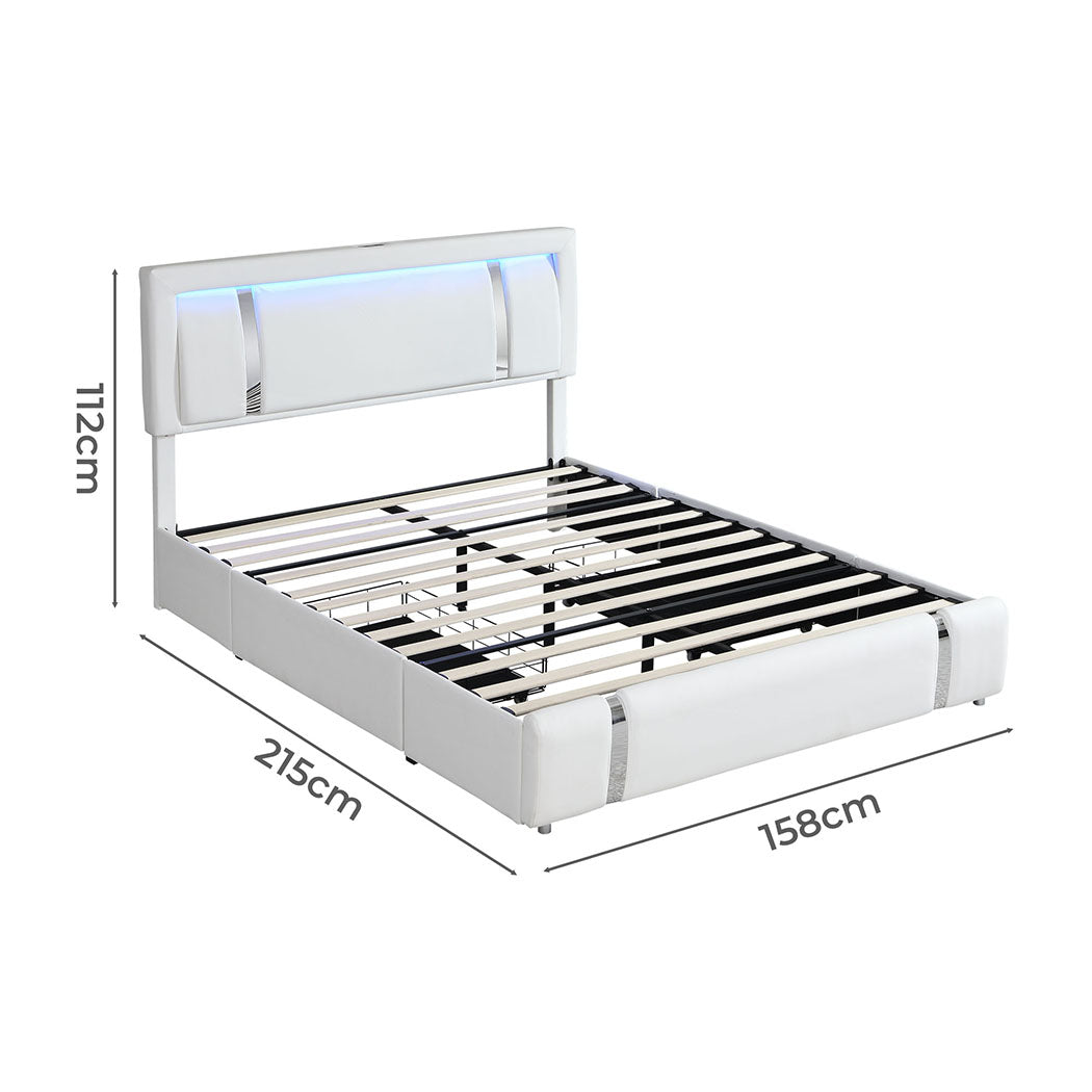 Minimalist Double Bed Frame With Adjustable Headboard White