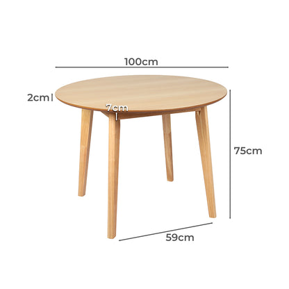 Ergonomic Dining Table Round Rubberwood Base 100cm Natural 100 CM