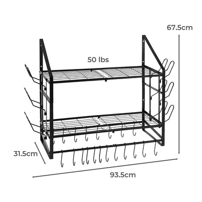 Toque Pot Rack Wall Mounted 2 Tier Hanging Cookware Organizer 20 Hooks Pan Rack