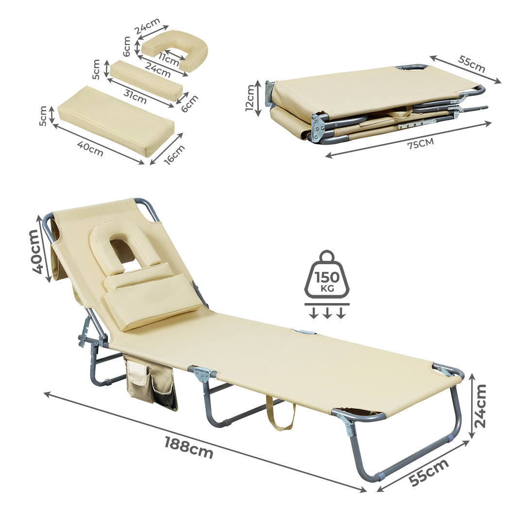 Compact Foldable Beach Lounge Chairs with Face Hole Khaki  Scandi
