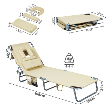 Compact Foldable Beach Lounge Chairs with Face Hole Khaki  Scandi