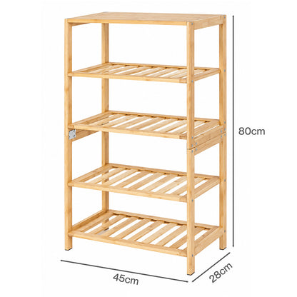Bamboo Shoe Rack 5 Tier Storage 45x28x80cm