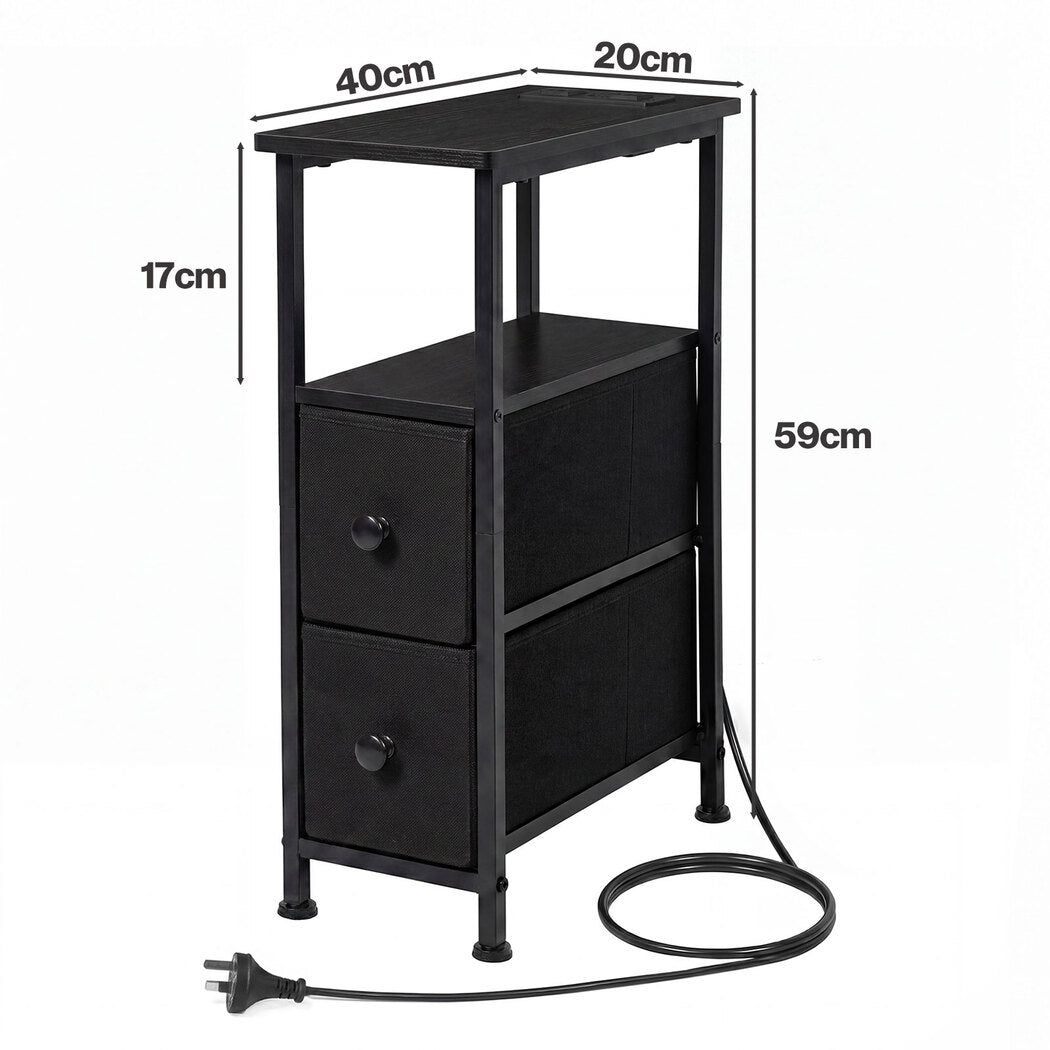 Narrow Bedside Table With Led Charging 20x40x59cm