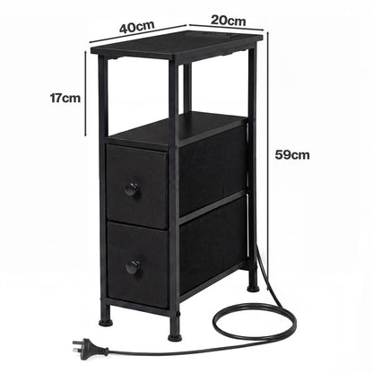 Narrow Bedside Table With Led Charging 20x40x59cm