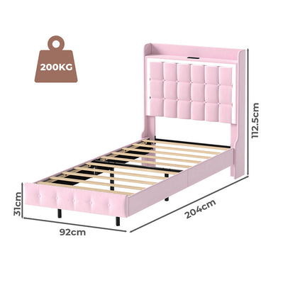 Floating Bed Frame Pink Velvet 204x92x112.5cm