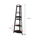 Contemporary 5 Tier Corner Shelf Wooden Storage Black  Durable Frame